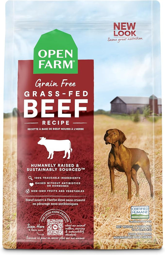 Open Farm Grass-Fed Beef Grain-Free Dry Dog Food, 100% Humanely Raised Wagyu Recipe with Non-GMO Superfoods and No Artificial Flavors or Preservatives, 11 lbs