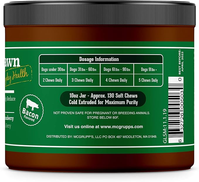 Green Lawn Chews for Dogs - Grass Burn Relief for Yellow Lawn Spots Caused by Dog Urine -Cranberry for Urinary Tract & Bladder + Digestive Enzymes - Made in The USA -130 Ct