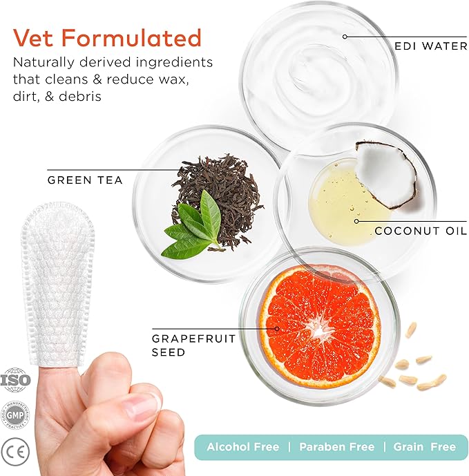 Dental Finger Wipes for Dogs - 100 Wipes - Dog Dental Teeth Cleaning Wipes for Dogs - Pre-Soaked Oral Cleaning Pads- Reduces Plaque, Tartar & Dog Breath Freshener