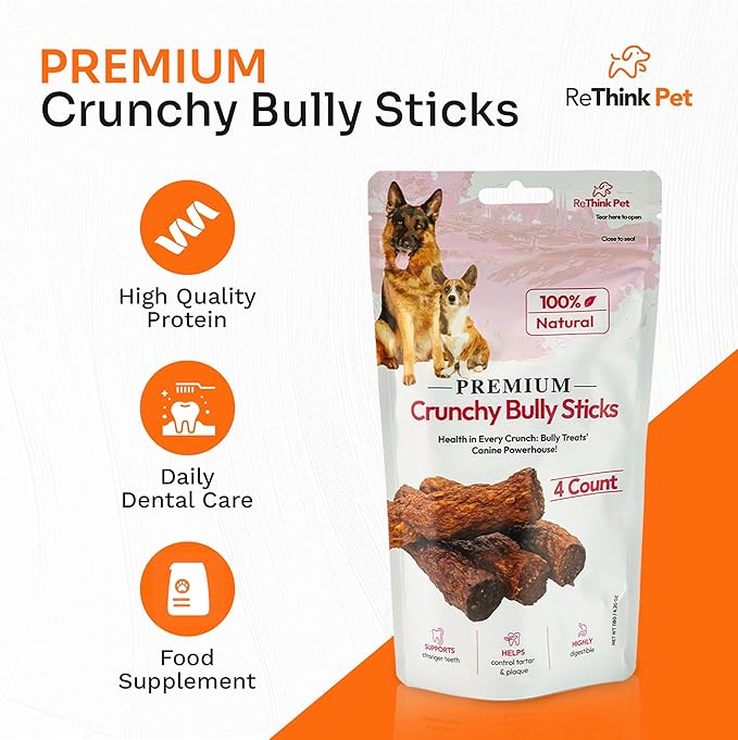 Premium Crunchy Bully Sticks - Natural Dog Chews and Training Treats for Dogs - 4 pcs