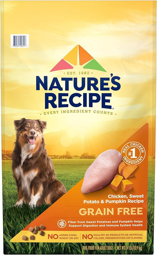 Nature’s Recipe Grain Free Large Breed Chicken, Sweet Potato & Pumpkin Recipe Dry Dog Food, 24 lb. Bag