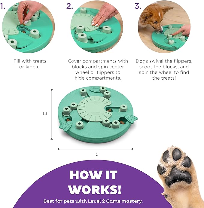 Outward Hound Nina Ottosson Dog Worker Dog Puzzle Interactive Treat Puzzle Dog Enrichment Dog Toy, Level 3 Advanced, Green