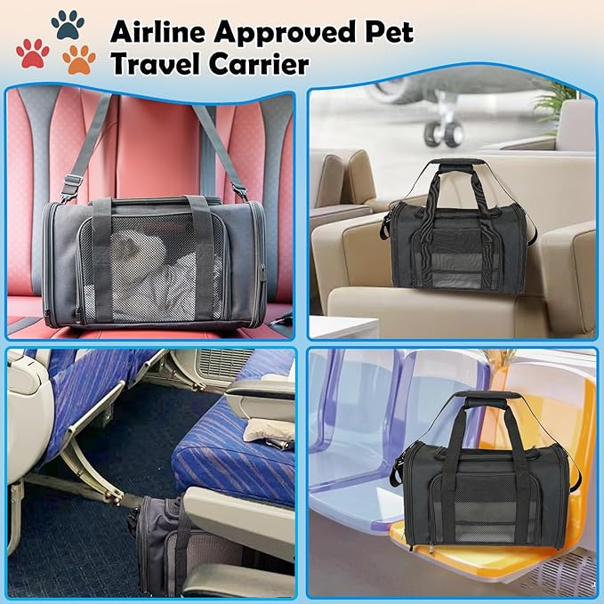 Dog Cat Carrier Pet Carriers for Small Medium Large Cats Dogs Carrier Soft Sided Small Puppy Dog Carrier Portable Foldable Airline Approved Dog Cat Travel Carrier Black Medium