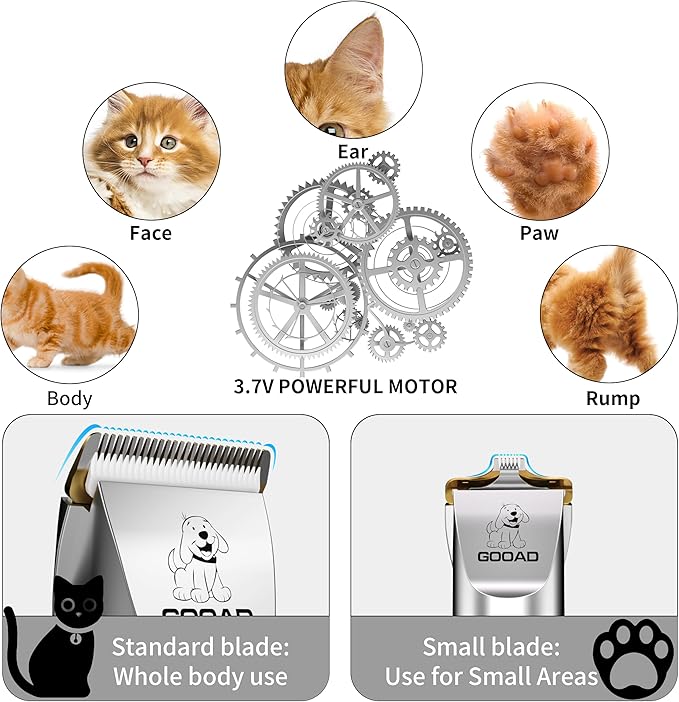 Cat Clippers for Matted Hair, Cat Grooming Kit, Cordless Cat Shaver for Long Hair, Low Noise Paw Trimmer, Cat Hair Trimmer for Grooming,Quiet Pet Hair Clippers Tools for Cats Dogs (Sliver)