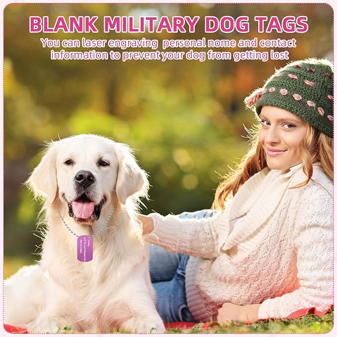 300 Pcs Blank Dog Tags Set Includes 150 Pcs Aluminum Blank Tags Laser Engraving Blanks and 150 Pcs Necklace Chain Rectangle Stamping Tags for Pet DIY Decorative Craft, 10 Colors(150 Set)