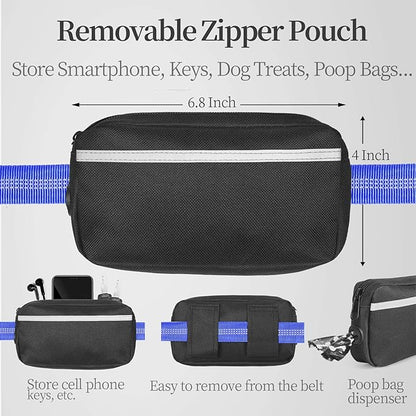 iYoShop Hands Free Dog Leash with Zipper Pouch, Dual Padded Handles and Durable Bungee for Walking, Jogging and Running Your Dog (Large, 25-120 lbs, Royal Blue)