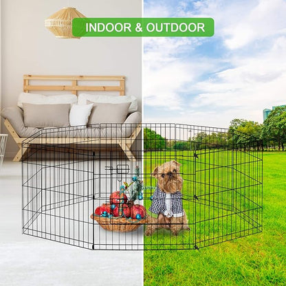 Pet Dog Playpen Foldable Puppy Exercise Pen Metal Portable Yard Fence for Small Dog & Travel Camping 8 Panel-24& 24'' (24"x24")