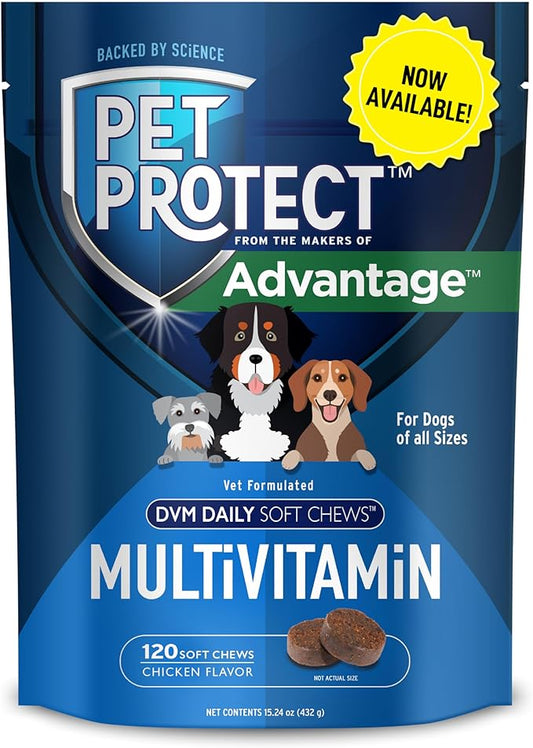 Pet Protect from The Makers of Advantage Vet-Formulated Daily Multivitamin for Dogs | 120 Chews with Vitamins