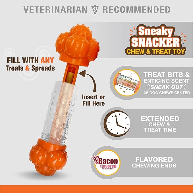 Nylabone Strong Chew Sneaky Snacker Treat Toy for Dogs, Interactive Dog Enrichment Chew Toys, Bacon Flavor, Medium/Wolf - Up to 35 lbs. (1 Count)