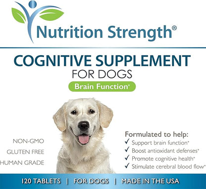 Cognitive Support for Dogs, Promotes Dog Brain Health, Mental Support for Old Dogs, Supplement for Dogs with Cognitive Difficulties, 120 Chewable Tablets