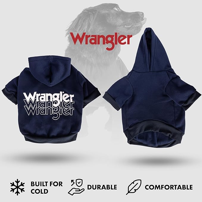 Wrangler Dog Hoodie – Fleece Dog Sweater with Leash Hole, Cold Winter Dog Sweatshirt for Small Medium & Large Size Dogs, Premium Dog Clothes, Fall Dog Sweaters Pullover Hoodie, Cozy Warm Dog Outfit