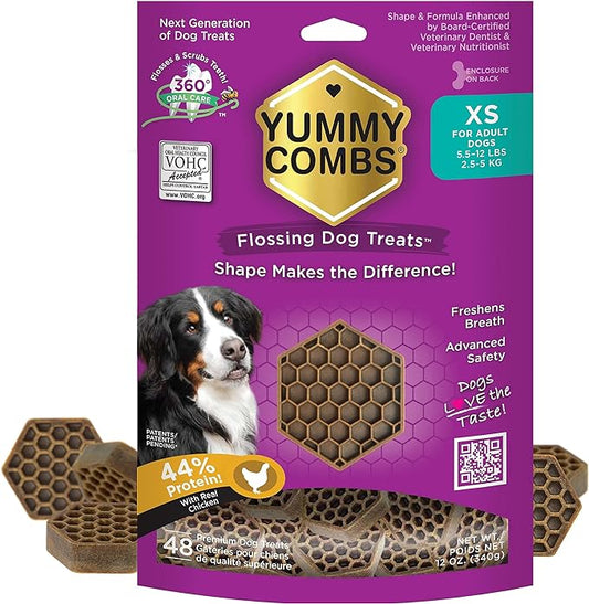 Dog Dental Treats | Vet VOHC Approved | Delicious Protein Treat | Dental Care & Cleaning Comb Shape | Yummy Dog Treats | Dental Dog Treats for Extra Small Dogs (12oz, 48 Count)