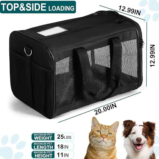 Cat Dog Pet Carrier for Medium to Large Cats (20+ lbs) and Small Dogs -Top Loading, Portable & Collapsible Cat Travel Bag Dual Kitten Sturdy Crate for Long Journeys