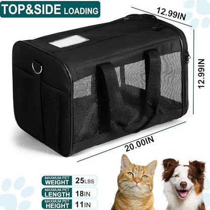 Cat Dog Pet Carrier for Medium to Large Cats (20+ lbs) and Small Dogs -Top Loading, Portable & Collapsible Cat Travel Bag Dual Kitten Sturdy Crate for Long Journeys