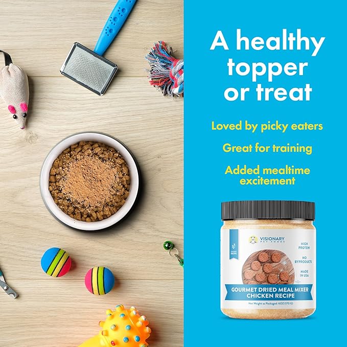 Visionary Pet Foods Gourmet Freeze Dried Meal Mixer, Dry Food Topper, High in Protein, Low Carb and Grain Free, Healthy Snack for Dogs, Chicken Flavor 6oz. Jar