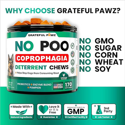 No Poo Chews For Dogs - 170 Chews - Coprophagia Stool Eating Deterrent for Dogs - Prevent Dog from Eating Poop - Stop Eating Poop for Dogs Supplement - Forbid for Dogs - Probiotics & Digestive Enzymes
