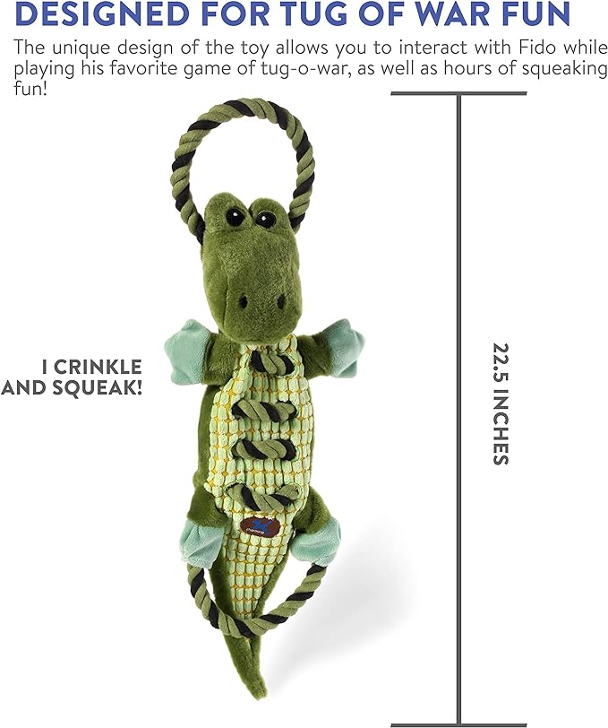 Outward Hound Ropes-A-Go-Go Gator Interactive Plush Squeaky Dog Tug Toy