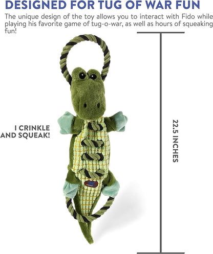 Outward Hound Ropes-A-Go-Go Gator Interactive Plush Squeaky Dog Tug Toy