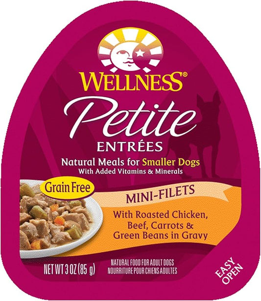 Wellness Petite Entrees Mini Filets Grain Free Natural Wet Small Breed Dog Food, Roasted Chicken & Beef, 3-Ounce Cup