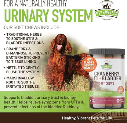 Strawfield Pets' Cranberry UTI + Bladder Soft Chews Cranberry Supplement for Dogs Urinary Tract - Bacon Flavor 120 Chews
