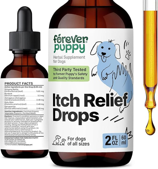 Itchy Relief for Dogs - Skin Soothing Drops for Dogs w/Stinging Nettle Leaf & Centella Asiatica - Itchy Paws Relief for Skin Health - Dog Skin and Coat Supplement for Happy Pups - 2 oz