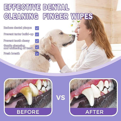 50 Counts Pet Teeth Cleaning Dental Finger Wipes for Dogs & Cats, Reduces Plaque & Freshens Breath No-Rinse Dog Teeth Care Finger Wipes, Easy to Use Disposable Gentle Cleaning & Gum Care Pet Wipes