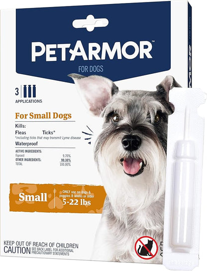 PetArmor for Dogs, Flea and Tick Treatment for Small Dogs (5-22 Pounds), Includes 3 Month Supply of Topical Flea Treatments