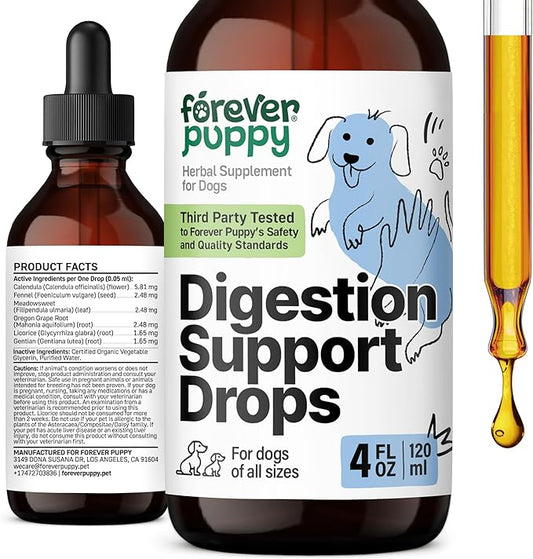 Digestion Drops for Dogs - Liquid Digestive Supplements w/Fennel Seeds & Licorice Root - Fiber for Dogs - Herbal Dog Vitamins and Supplements for Digestive Health & Gut Support 4 oz