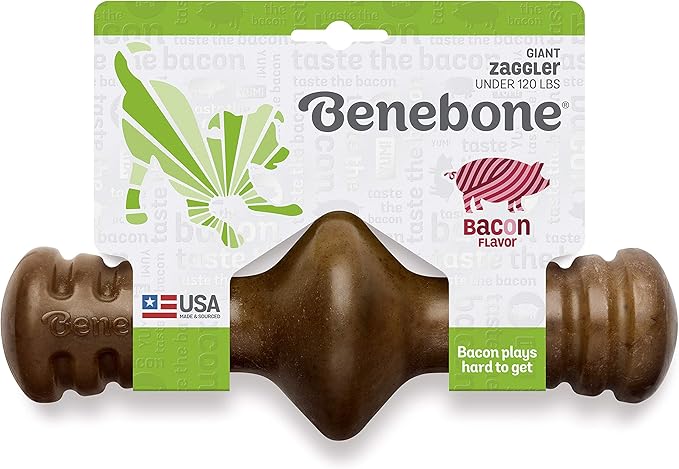 Benebone Zaggler Rolling Dog Chew Toy for Aggressive Chewers, Real Bacon, Made in USA, Giant
