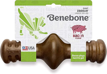 Benebone Zaggler Rolling Dog Chew Toy for Aggressive Chewers, Real Bacon, Made in USA, Giant