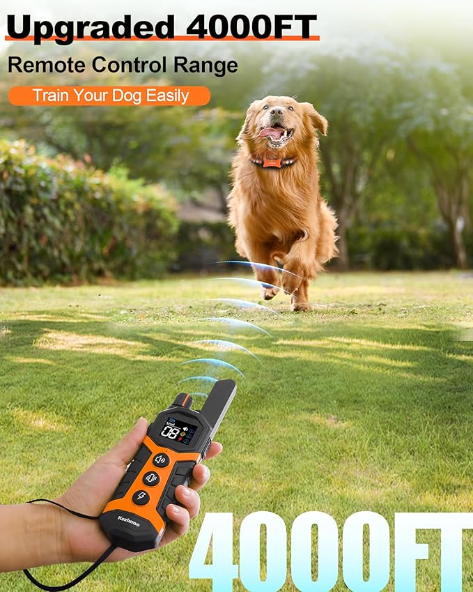 Dog Shock Collar - 4000Ft Waterproof Dog Training Collar with Remote for 5-120lbs Small Medium Large Dogs, 3 Channels, Rechargeable E Collars with Beep Vibration Safe Shock Modes (Orange)