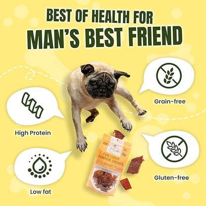 Gourmet Jerky Dog Treats - Natural Dog Treat Chicken Jerky for Dogs, Nutritious and Tasty Dog Jerky Treats Made in USA only, Cage-Free, No Additives (Mika & Sammy's Paw Lickin Pumpkin Chicken 12 oz)