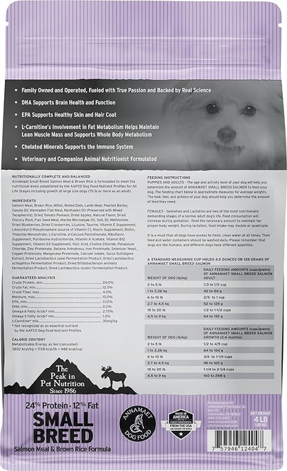 Annamaet Original Small Breed Salmon Formula Dry Dog Food, (Salmon & Brown Rice), 4-lb Bag