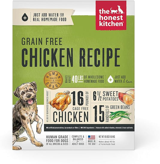The Honest Kitchen Human Grade Dehydrated Grain Free Dog Food – Complete Meal or Dog Food Topper – Chicken 10 lb (makes 40 lbs)