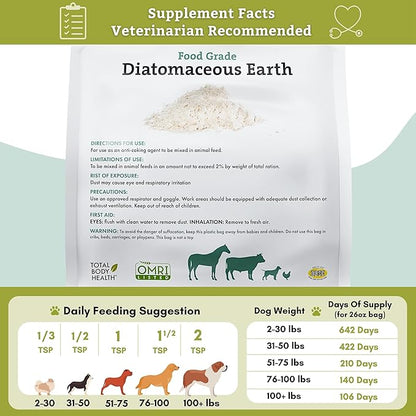 Wholistic Pet Organics DE for Dogs Organic Food Grade for Dogs Safe Non-Chemical Freshwater Silica Improves Overall Health (26 oz)