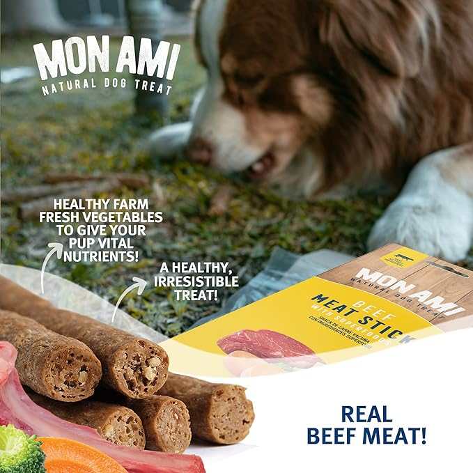 Mon Ami Beef Meat Sticks for Dogs with Farm Fresh Vegetables (28 Oz) – Human Grade Dog Treats with Superfoods - Training Treats for Dogs - Healthy Dog Treats for Small, Medium and Large Dogs