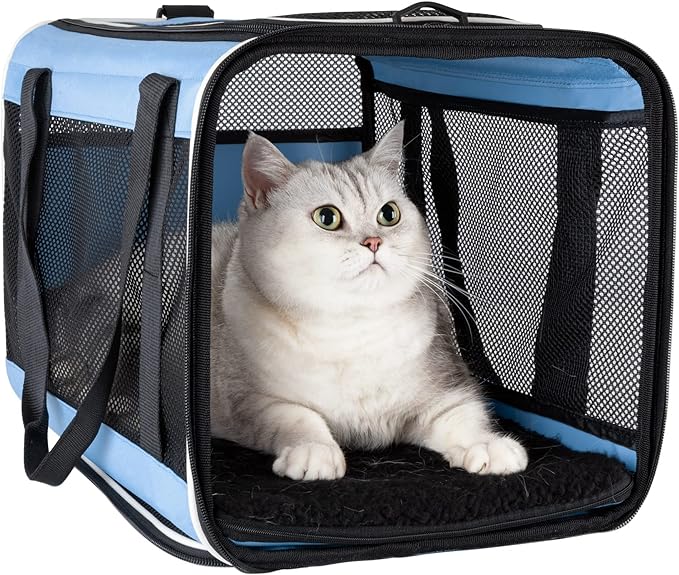 petisfam Soft Pet Carrier for Large and Medium Cats, 2 Kitties, Small Dogs. Easy to Get Cat in, Great for Cats That Don't Like Carriers (Blue)
