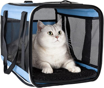 petisfam Soft Pet Carrier for Large and Medium Cats, 2 Kitties, Small Dogs. Easy to Get Cat in, Great for Cats That Don't Like Carriers (Blue)