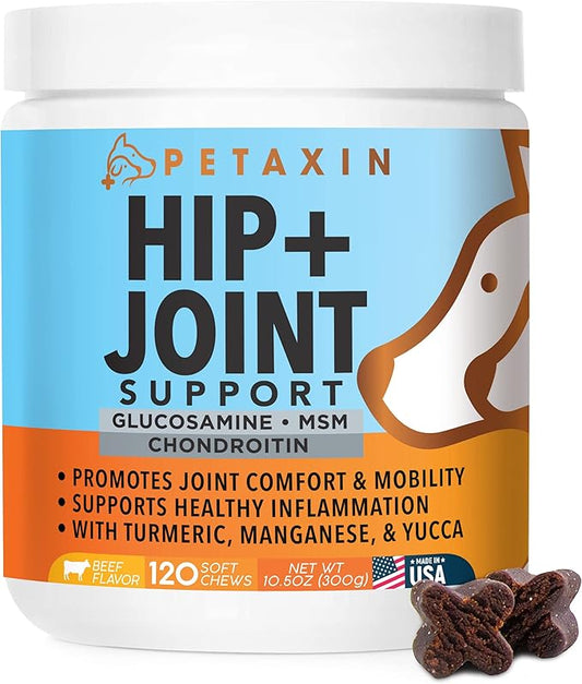 Glucosamine for Dogs – Advanced Hip and Joint Supplement for Dogs - Dog Joint Supplement for Joint Pain Relief and Mobility – Dog Glucosamine with Chondroitin, MSM, Turmeric - 120 Soft Chews