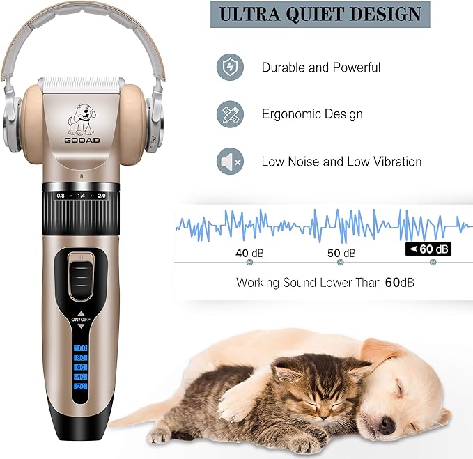 Dog Clippers Grooming Kit and Paw Trimmer,Cordless,Low Noise, Electric Quiet,Rechargeable, Dog Trimmer Grooming Tool, Pet Hair Clippers for Thick Coats,Shaver for Small and Large Dogs Cats