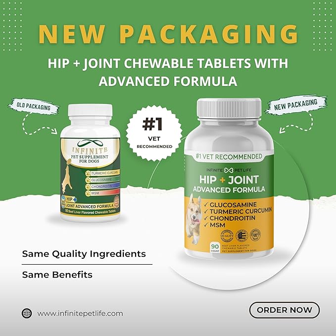 Advanced Hip & Joint Formula - 90 Mobility & Pain Relief Dog Chews - Glucosamine, Chondroitin, MSM, & Turmeric for Superior Joint Health