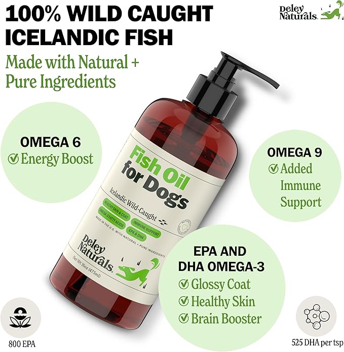 Wild Caught Fish Oil for Dogs - 16oz - Omega 3-6-9, GMO Free - Reduces Shedding, Supports Skin, Coat, Joints, Heart, Brain, Immune System - Highest EPA & DHA Potency - Only Ingredient is Fish