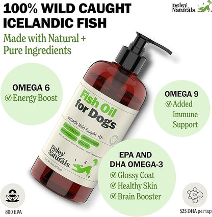 Wild Caught Fish Oil for Dogs - 16oz - Omega 3-6-9, GMO Free - Reduces Shedding, Supports Skin, Coat, Joints, Heart, Brain, Immune System - Highest EPA & DHA Potency - Only Ingredient is Fish