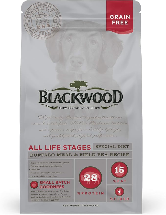 Blackwood Special Diet All Life Stages Dry Dog Food, 15Lb., Buffalo Meal & Field Pea Recipe, with Superfood Ingredients, Grain Free Dog Food