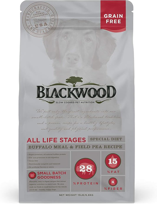 Blackwood Special Diet All Life Stages Dry Dog Food, 15Lb., Buffalo Meal & Field Pea Recipe, with Superfood Ingredients, Grain Free Dog Food