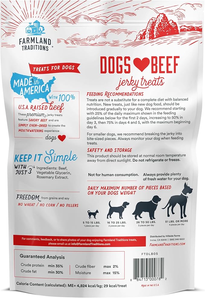 Farmland Traditions Filler Free Dogs Love Beef Premium Jerky Treats for Dogs (5 oz)