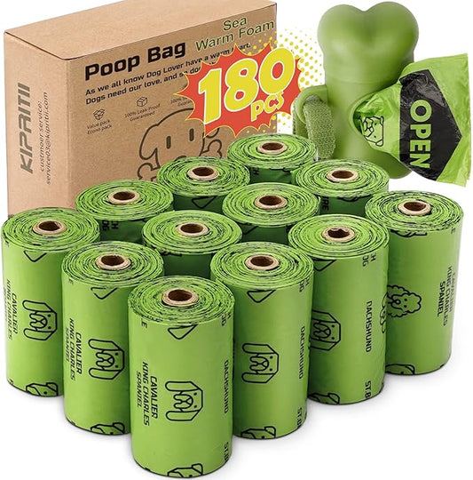 KIPRITII Strong-Endurance Dog Poop Bag Set with Dispenser & Leash Clip, Thick Waste Poop Bags for Puppy/Small/Medium/Large Dog & Cat