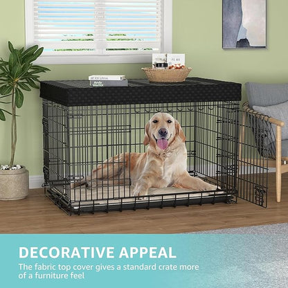 42 Inch Dog Crate with Divider - XL Dog Kennel Extra Large Cage with Wheels and Topper Double Door Big Collapsible Dog Crates for XLarge Dogs Indoor Metal Wire X Large Pet Cages
