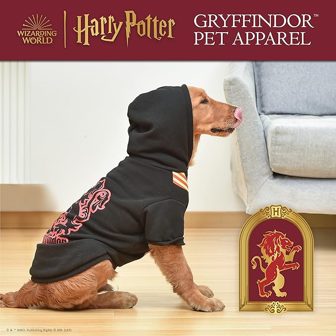 HARRY POTTER Harry Potter: Gryffindor Pet Hoodie with Faux Scarf - X-Small | Accessories for Dogs| Dog Accessories for Hogwarts Houses, Gryffindor, Black (FF23352)
