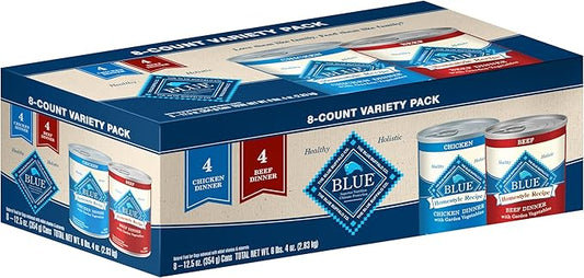Blue Buffalo Homestyle Recipe Natural Adult Wet Dog Food Variety Pack, Chicken & Beef 12.5-Oz Can (8 Count- 4 Of Each Flavor)